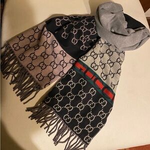 Gucci Black & Grey Monogram 180cm Scarf